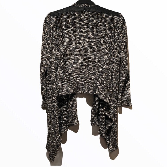 B&W Knit Faux Leather Cardigan - Picture 3 of 12